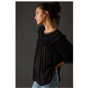 By Anthropologie Ruffled Blouse in Black - Size Small